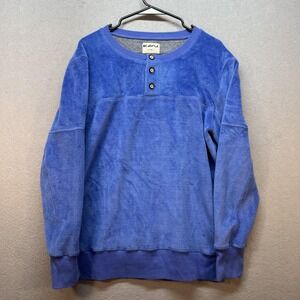 KAVU Sweatshirt Mens XL Blue Fleece Henley Crewneck Pullover Outdoor Stretch